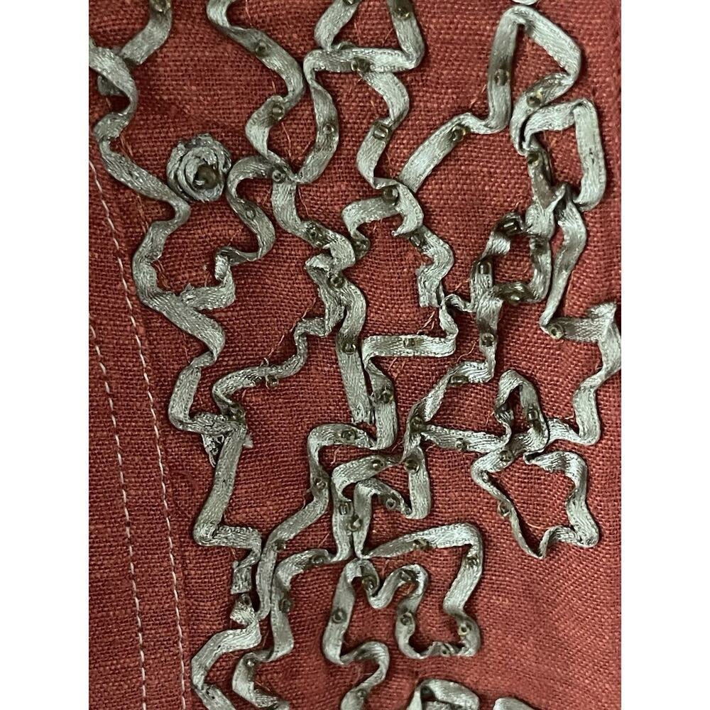 Coldwater Creek Linen Womens Cropped Ribbon Jacket Orange Career Travel Office - Picture 5 of 13